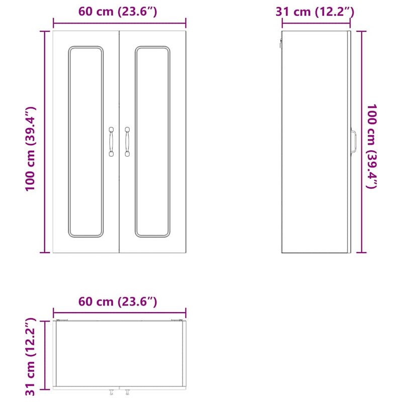 vidaXL Kitchen Cabinet Kalmar High Gloss White 60 x 31 x 100 cm