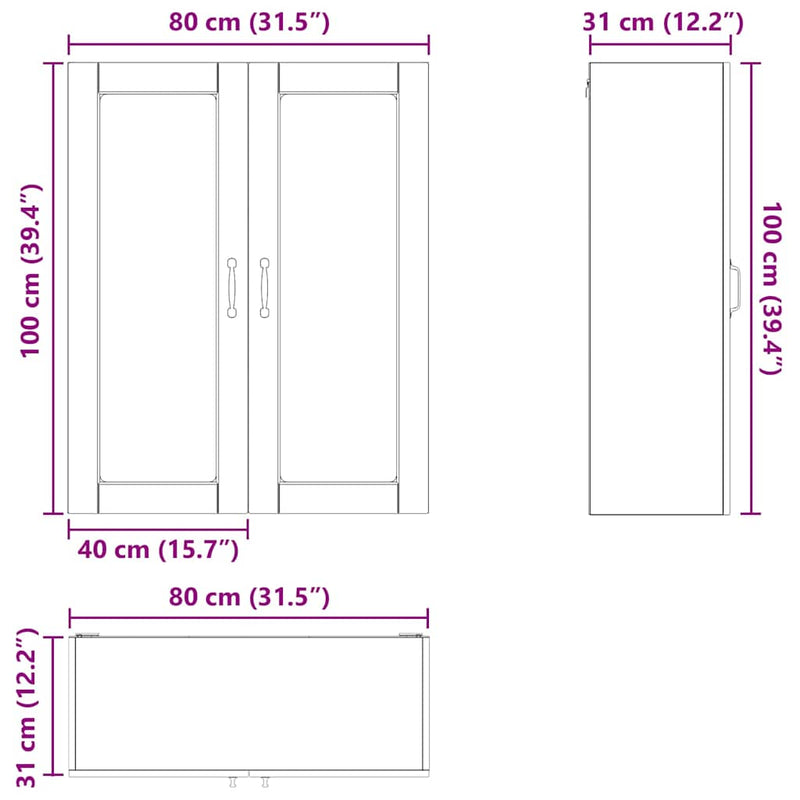 vidaXL Kitchen Cabinet Kalmar High Gloss White 80 x 31 x 100 cm