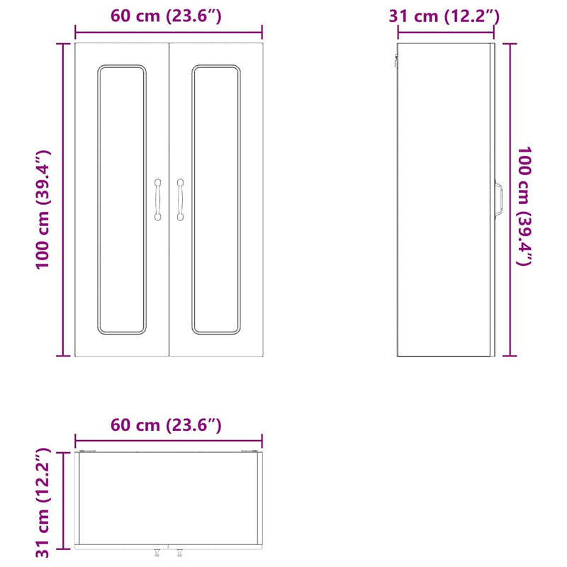 vidaXL Kitchen Cabinet Kalmar High Gloss White 60 x 31 x 100 cm