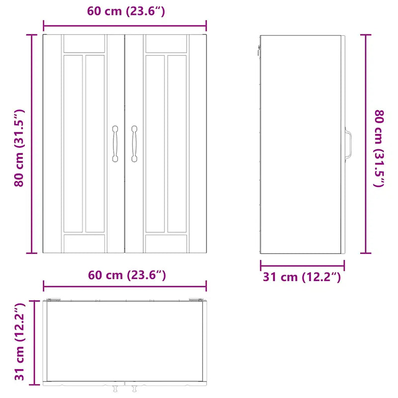 Wall Glass Cabinet LUCCA Black 60 x 31 x 80 cm Engineered Wood