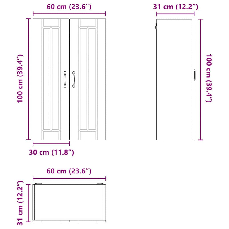 vidaXL Kitchen Cabinet High Gloss White 60 x 31 x 100 cm