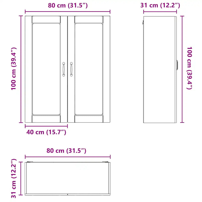 Kitchen Wall Cabinet Lucca High Gloss White 80 x 31 x 100 cm