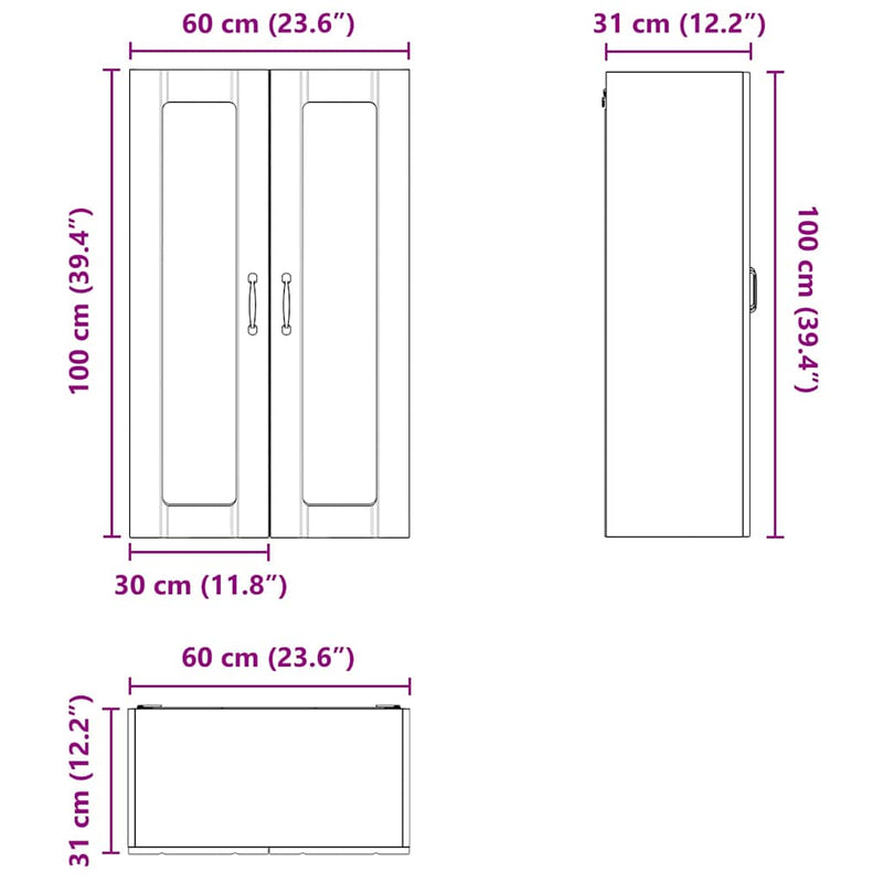 vidaXL Kitchen Wall Cabinet White 60 x 31 x 100 cm Engineered Wood
