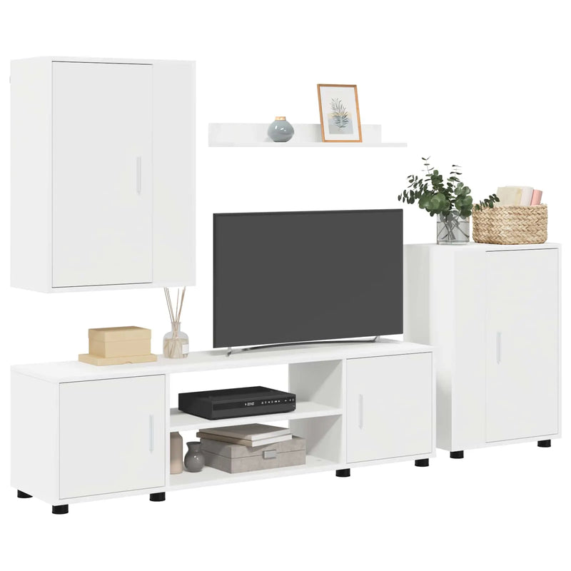 TV Cabinet Set White Engineered wood