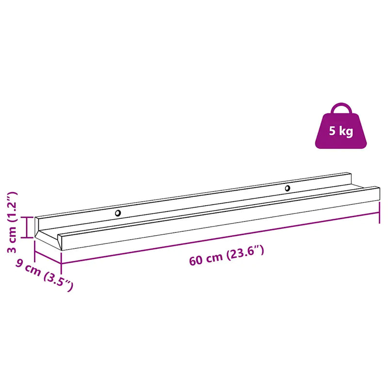 Wall Shelf 2 pcs Brown 60 x 9 x 3 cm Engineered Wood