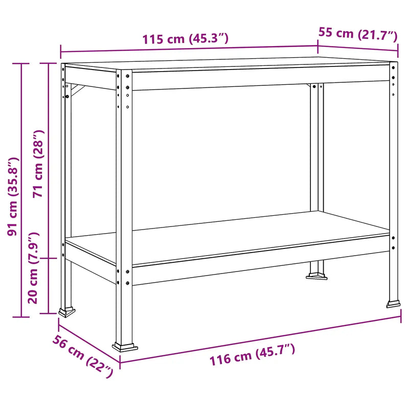 Workbench Black 115 x 55 x 91 cm Engineered Wood and Metal