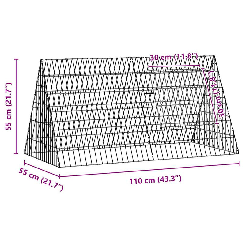 vidaXL Rabbit Cage Silver 650 x 55 x 55 cm Galvanised Steel