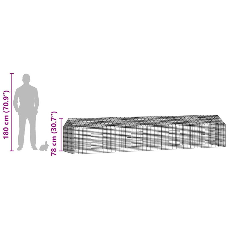 vidaXL Rabbit Cage Silver 400 x 78 x 78 cm Galvanised Steel