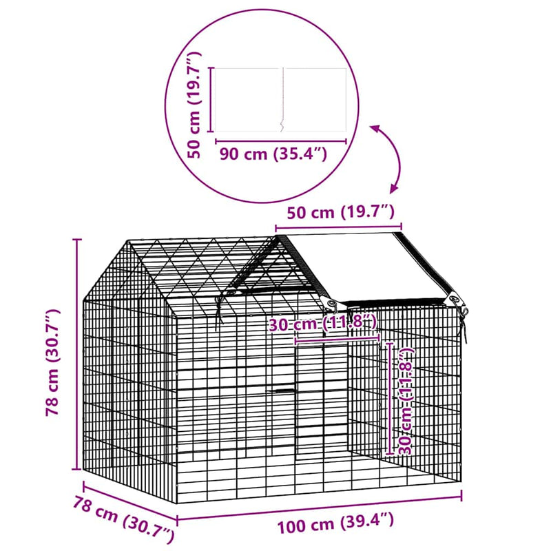 vidaXL Rabbit Cage Silver 400 x 78 x 78 cm Galvanised Steel