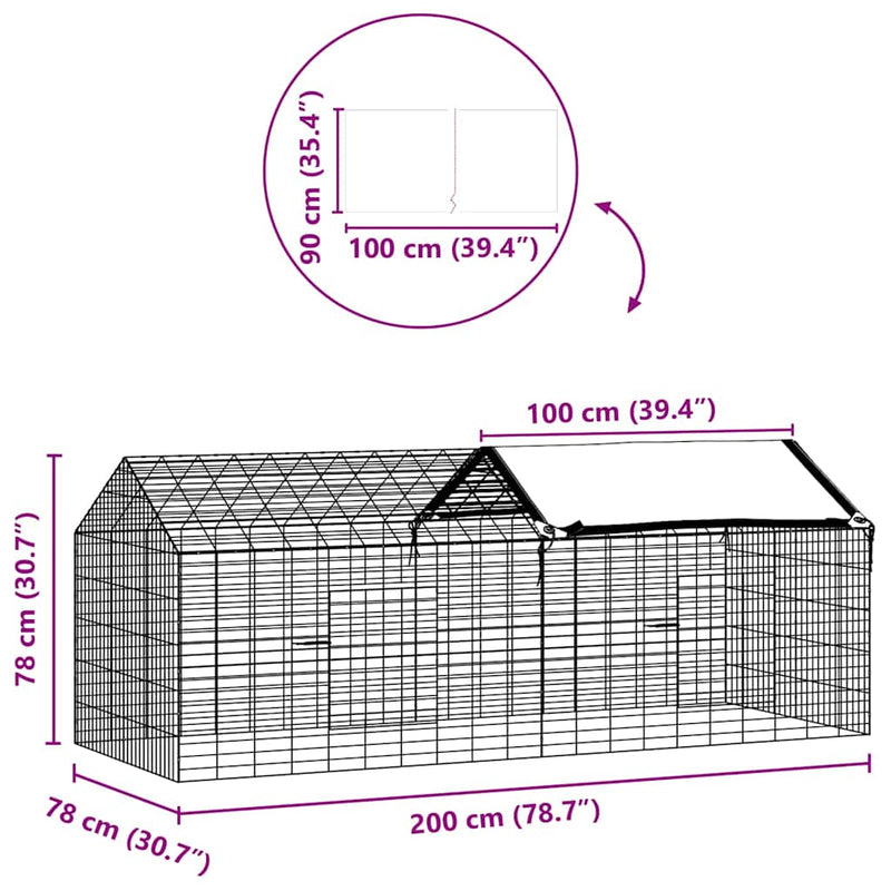 vidaXL Rabbit Cage Silver 400 x 78 x 78 cm Galvanised Steel