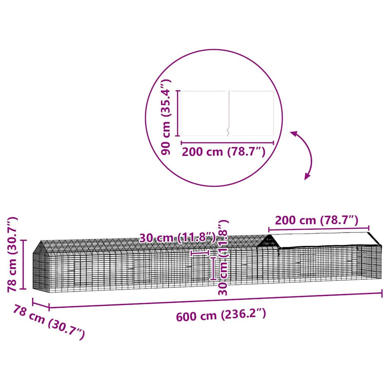 vidaXL Rabbit Cage Silver 400 x 78 x 78 cm Galvanised Steel