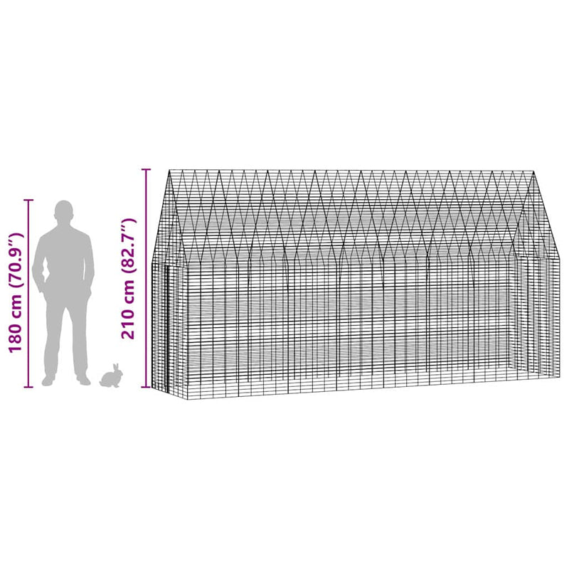 Rabbit Cage Silver 400 x 100 x 210 cm Galvanised Steel