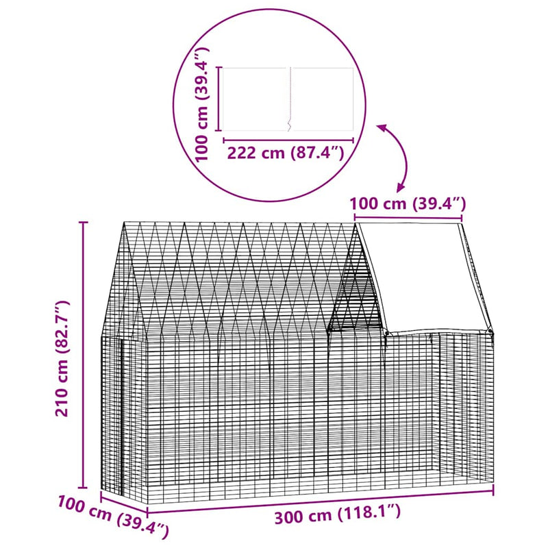 Rabbit Cage Silver 300 x 100 x 210 cm Galvanised Steel