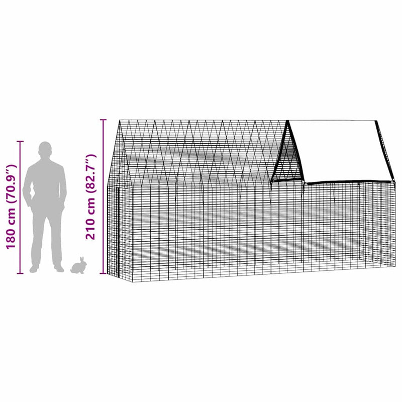 Rabbit Cage Silver 400 x 100 x 210 cm Galvanised Steel