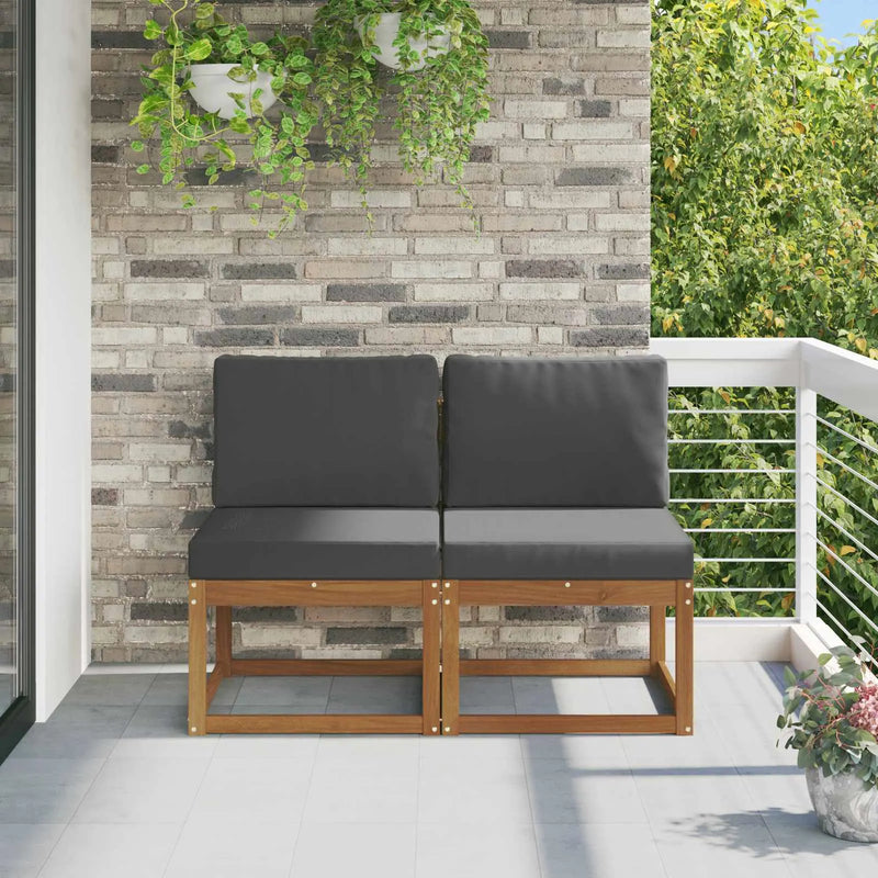 2 Piece Outdoor Middle Sofa Solid Acacia Wood