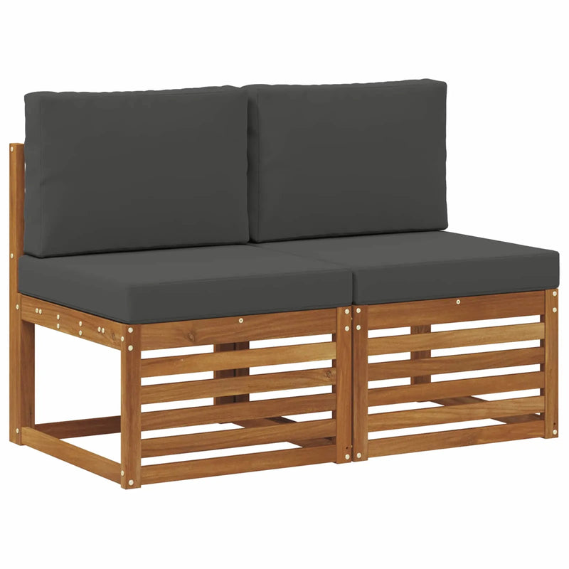 2 Piece Outdoor Middle Sofa Solid Acacia Wood Natural