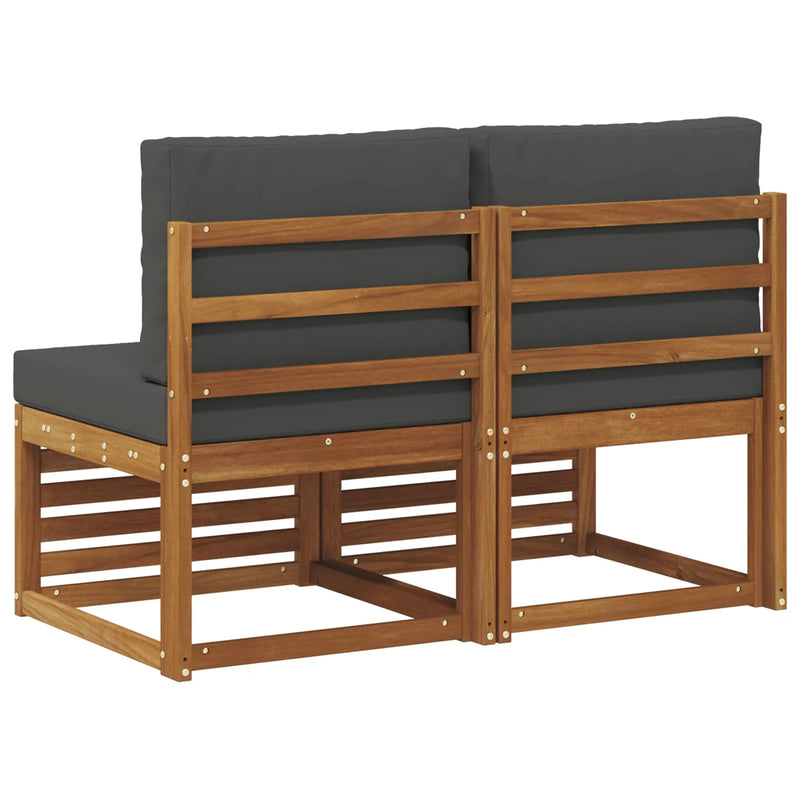 2 Piece Outdoor Middle Sofa Solid Acacia Wood Natural