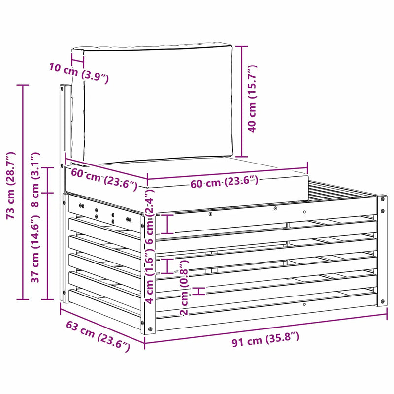 Outdoor End sofa Natural 91 x 63 x 73 cm Solid Acacia Wood
