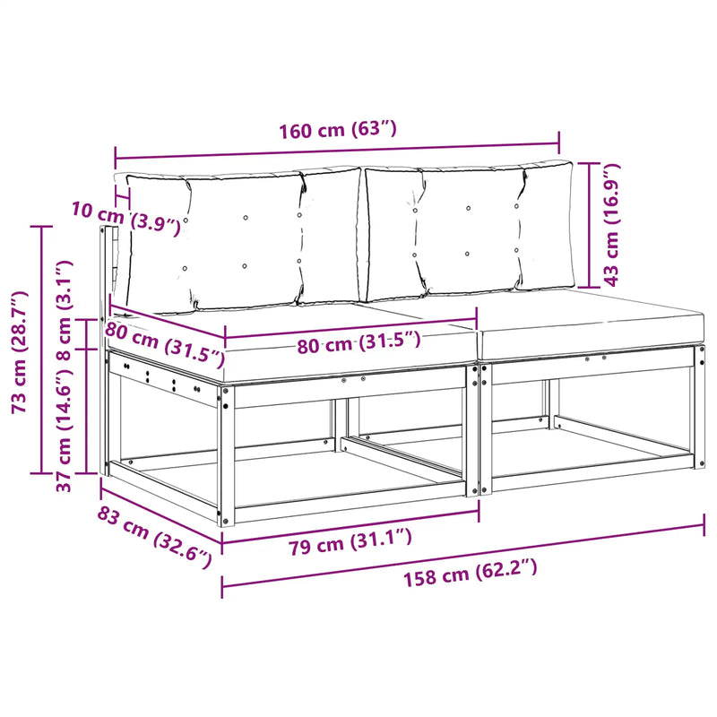 Outdoor Middle Sofa with Cushion 2 Piece Natural