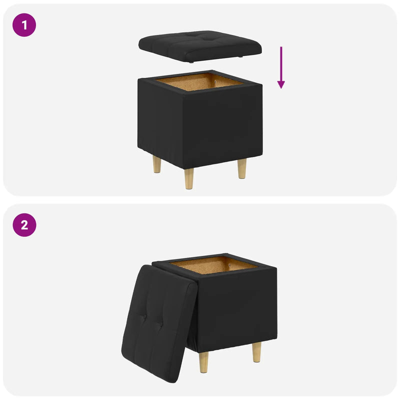 Storage Ottoman with Cushion Black 40 x 40 x 45 cm Faux leather