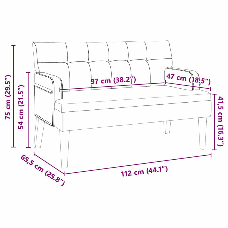 vidaXL Chesterfield Bench Dark Grey 112 x 65.5 x 75 cm Velvet