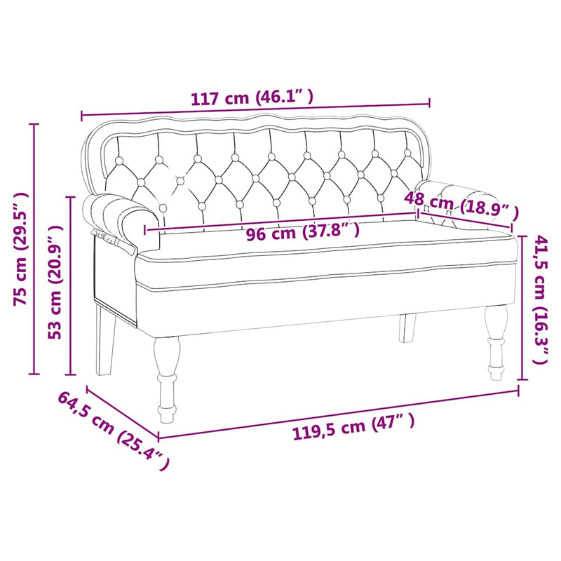 vidaXL Chesterfield Bench Black 119.5 x 64.5 x 75 cm Faux Leather