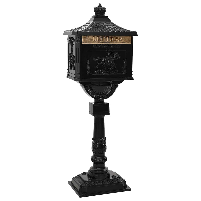 Standing Mailbox Black 42.5 x 29.5 x 117 cm Cast Aluminum