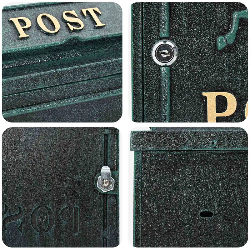 Wall Mounted Mailbox Green 29 x 13 x 41 cm Cast Aluminum