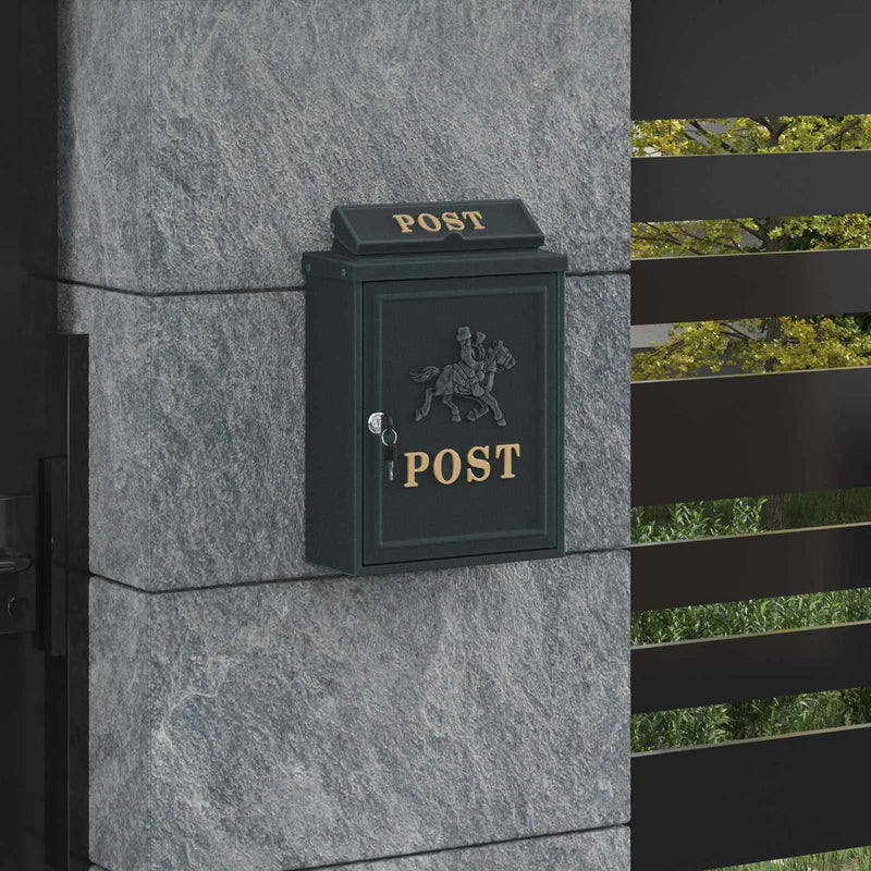 Wall Mounted Mailbox Green 29 x 13 x 41 cm Cast Aluminum