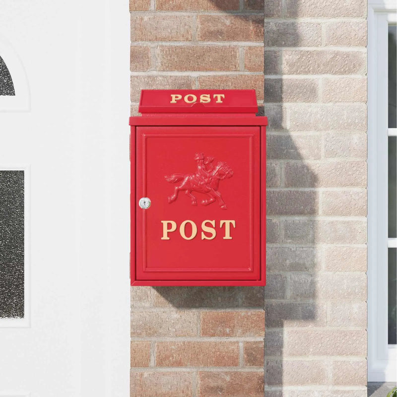 Wall Mounted Mailbox Red 29 x 13 x 41 cm Cast Aluminum