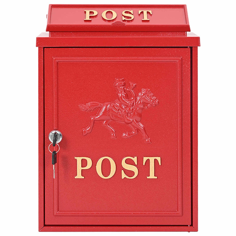 Wall Mounted Mailbox Red 29 x 13 x 41 cm Cast Aluminum