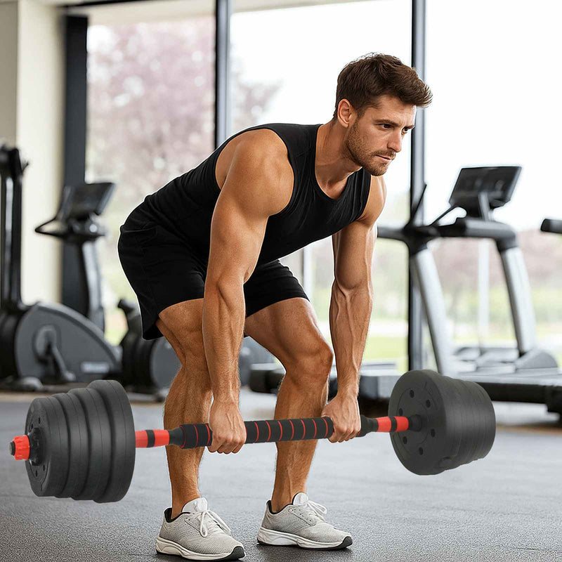 vidaXL 2-in-1 Dumbbell Set Black and Red 121 x 19.5 x 19.5 cm