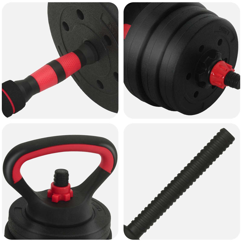 vidaXL 4-in-1 Dumbbell Set Black and Red 121 x 19.5 x 19.5 cm