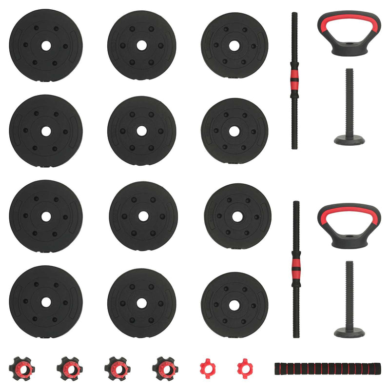 vidaXL 4-in-1 Dumbbell Set Black and Red 121 x 19.5 x 19.5 cm