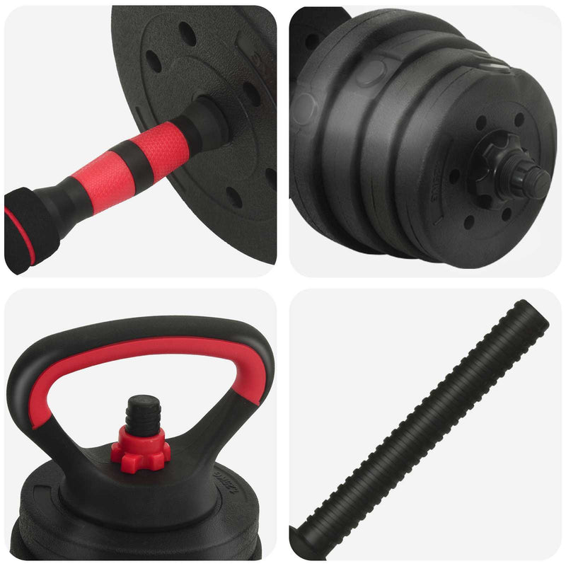 vidaXL 4-in-1 Dumbbell Set Black and Red 121 x 19.5 x 19.5 cm