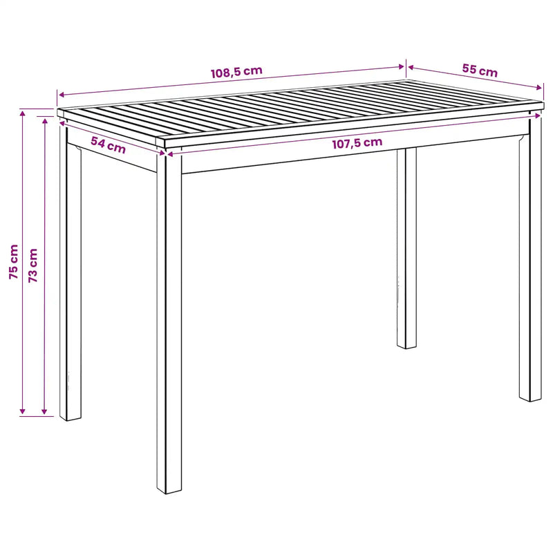 Garden Dinner Table Natural 108.5 x 55 x 75 cm