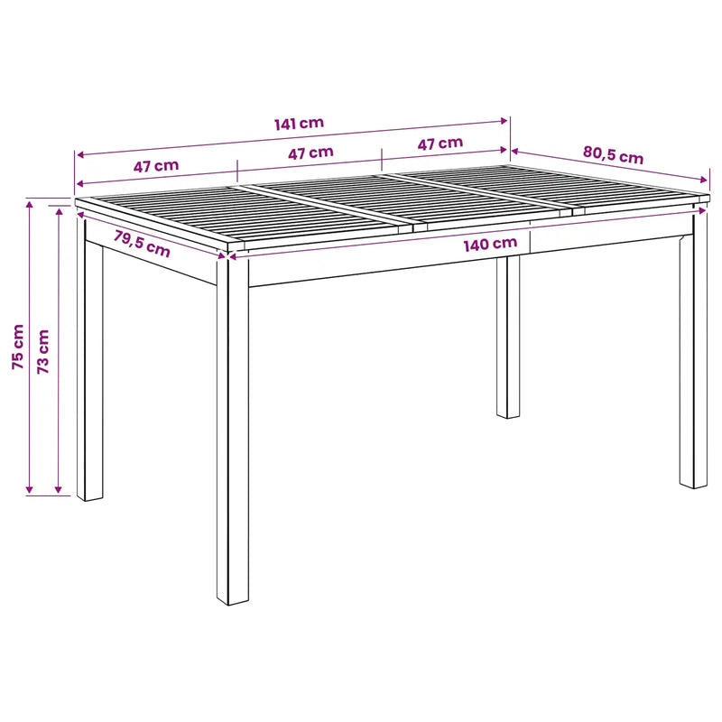 Garden Dinner Table Natural 141 x 80.5 x 75 cm