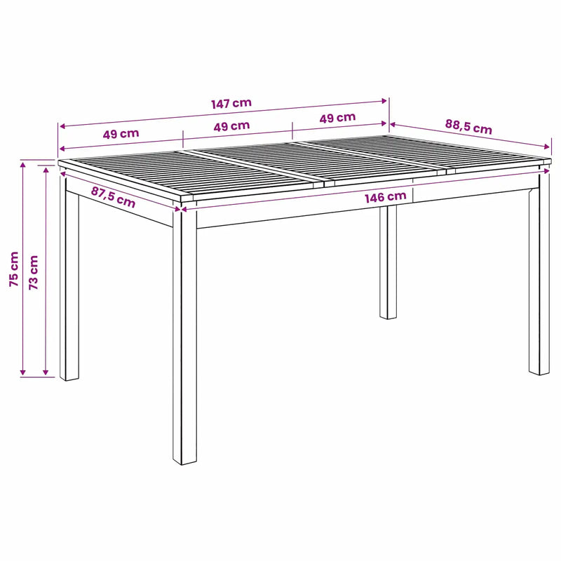 Garden Dinner Table Natural 147 x 88.5 x 75 cm