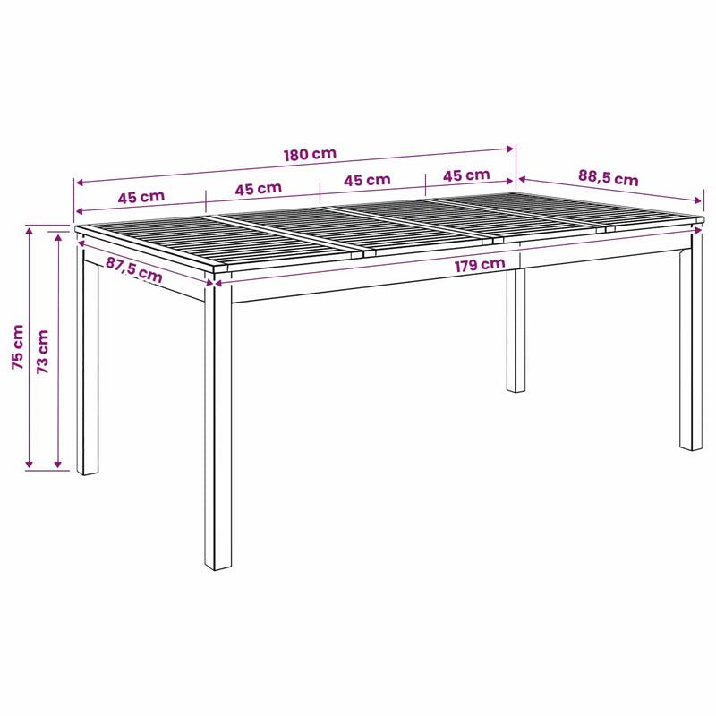 Garden Dinner Table Natural 180 x 88.5 x 75 cm