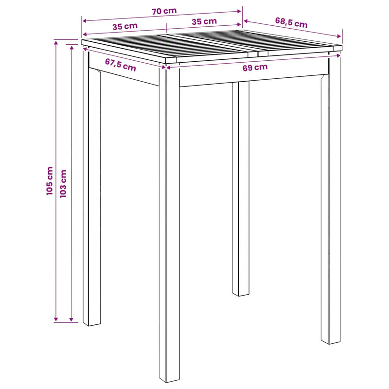 Garden Bar Table Natural 70 x 68.5 x 105 cm Solid Acacia Wood