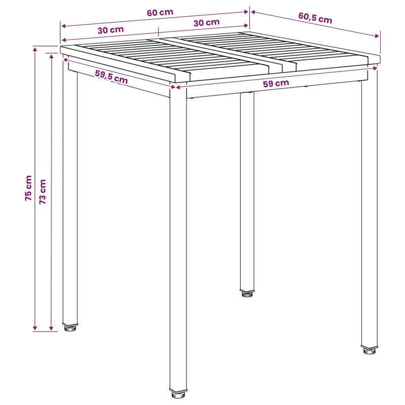 Garden Dinner Table Natural and Black 60 x 60.5 x 75 cm