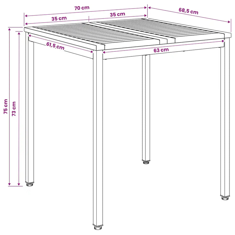 Garden Dinner Table Natural and Black 70 x 68.5 x 75 cm