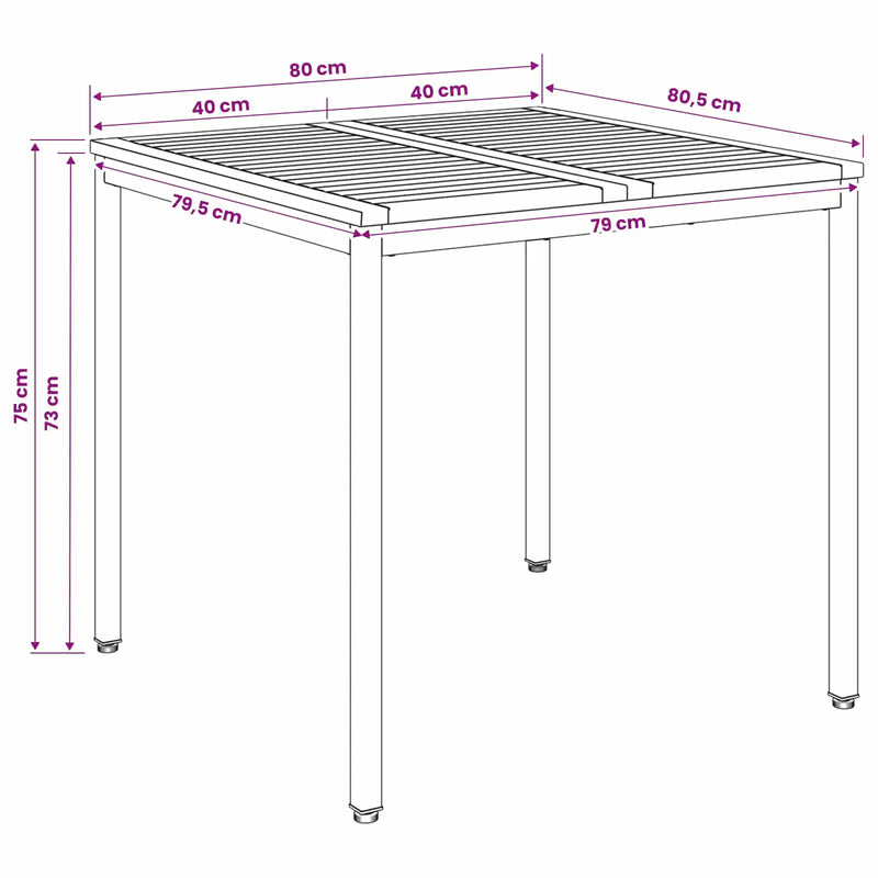 Garden Dinner Table Natural and Black 80 x 80.5 x 75 cm