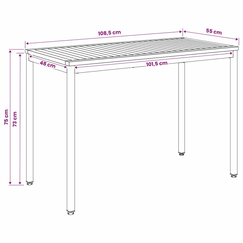 Garden Dinner Table Natural and Black 108.5 x 55 x 75 cm