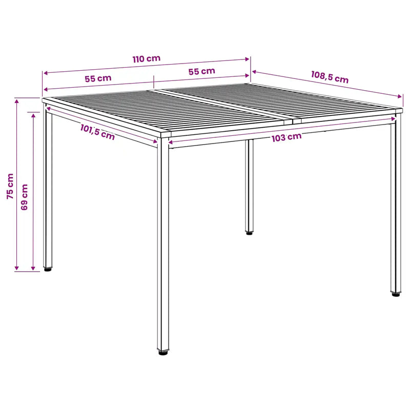 Garden Dinner Table Natural and Black 110 x 108.5 x 75 cm