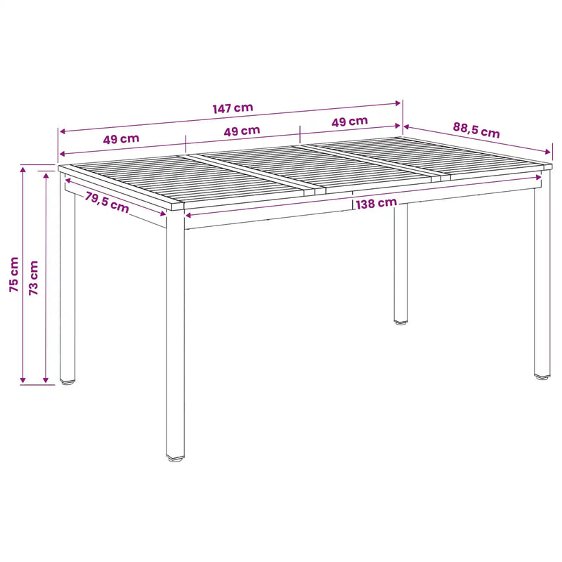 Garden Dinner Table Natural and Black 147 x 88.5 x 75 cm