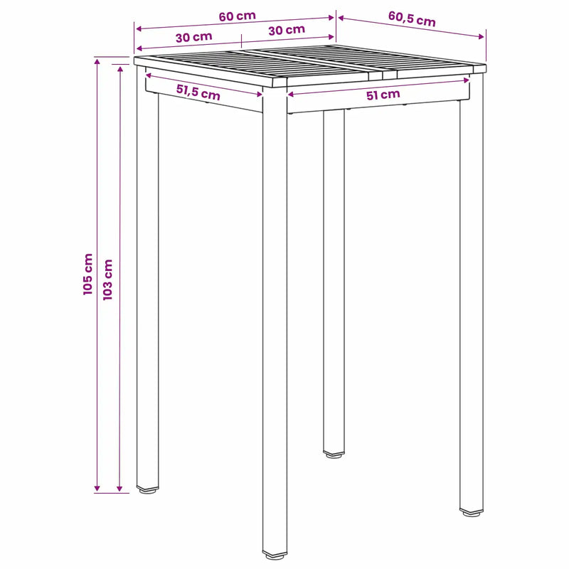 Garden Bar Table Natural and Black 60 x 60.5 x 105 cm