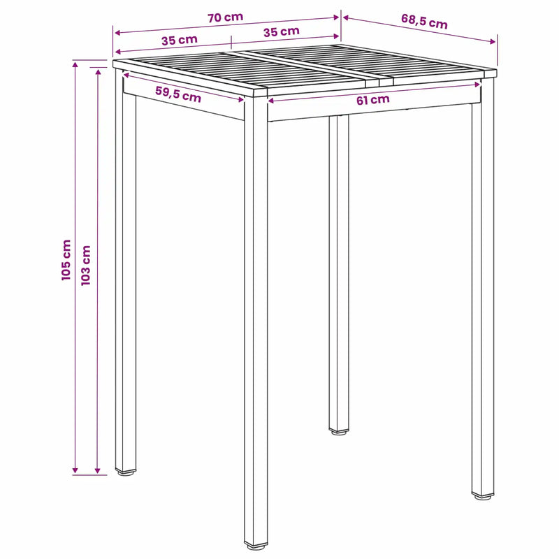 Garden Bar Table Natural and Black 70 x 68.5 x 105 cm