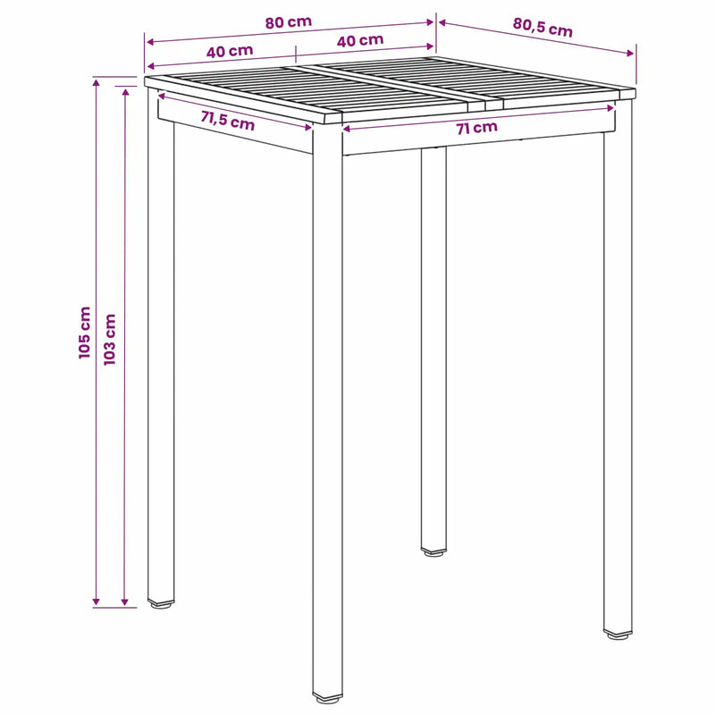 Garden Bar Table Natural and Black 80 x 80.5 x 105 cm