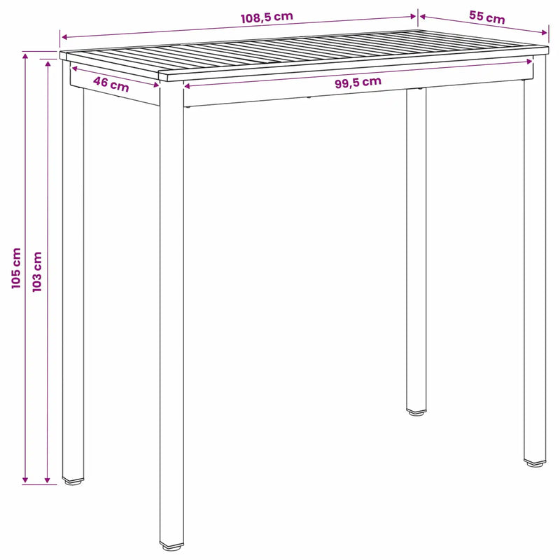 Garden Bar Table Natural and Black 108.5 x 55 x 105 cm